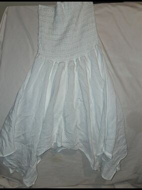 NWOT Max& Ash Women's Large Smocked Top Gauze Boho Asymmetrical Dress - White
